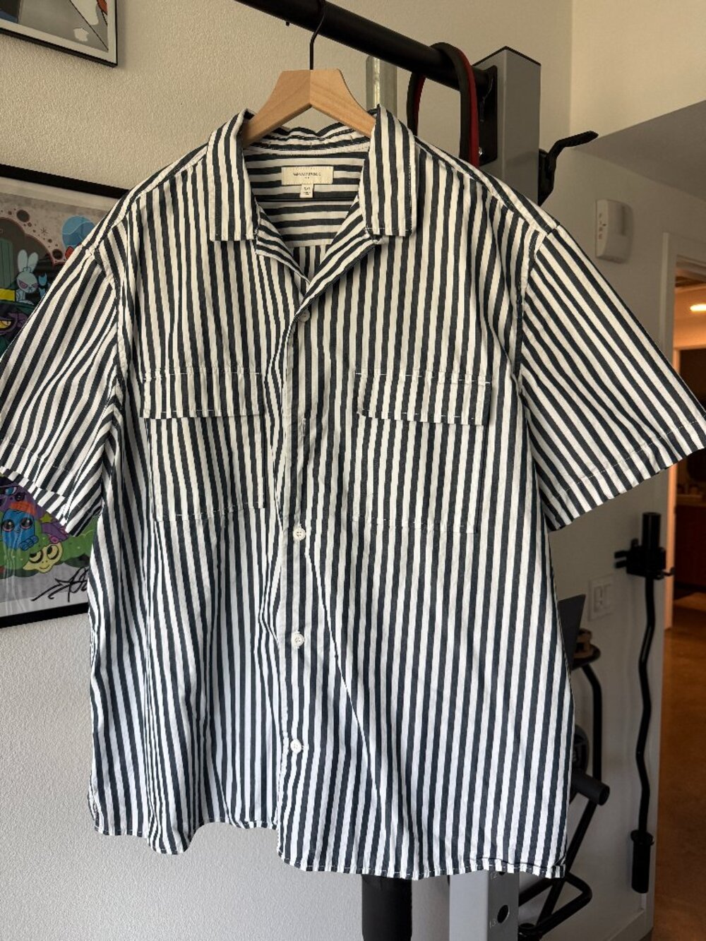 Banana Republic XXL Navy White Striped Camp Collar Shirt